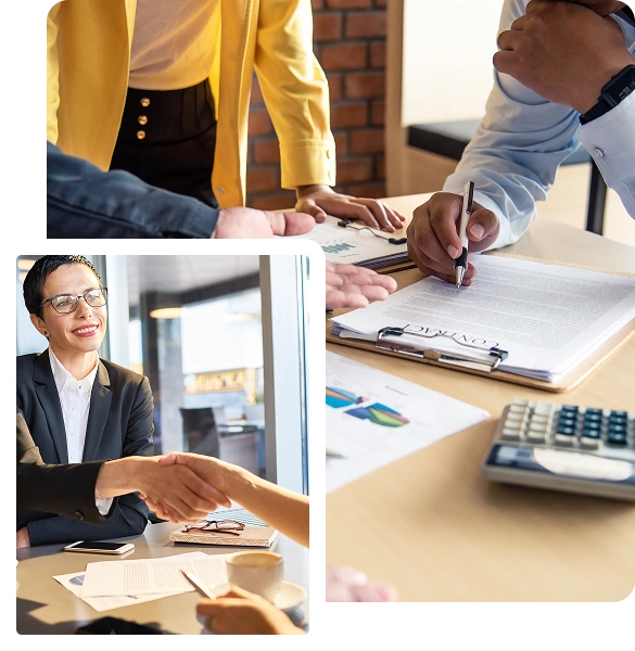 Business owner signing a loan agreement with a financial consultant